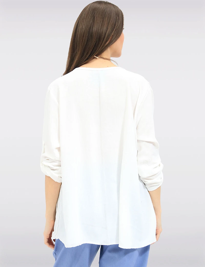Chic Pleated-Front Top with Adjustable Sleeves & Matching Necklace by Froccella