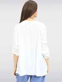 Chic Pleated-Front Top with Adjustable Sleeves & Matching Necklace by Froccella