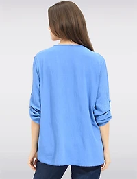 Chic Pleated-Front Top with Adjustable Sleeves & Matching Necklace by Froccella