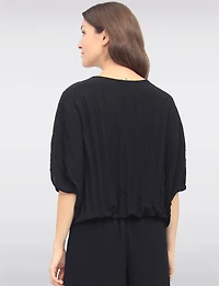 Elegant Lightweight Pleated Dolman Sleeve Top with Elastic Hem by Froccella