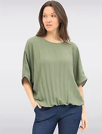 Elegant Lightweight Pleated Dolman Sleeve Top with Elastic Hem by Froccella