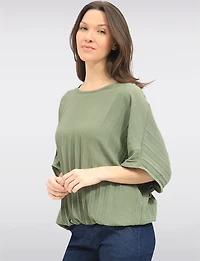 Elegant Lightweight Pleated Dolman Sleeve Top with Elastic Hem by Froccella