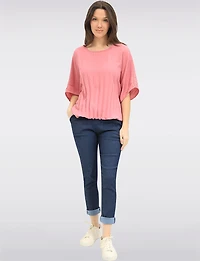Elegant Lightweight Pleated Dolman Sleeve Top with Elastic Hem by Froccella