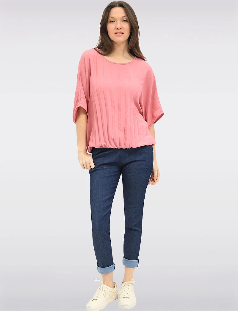 Elegant Lightweight Pleated Dolman Sleeve Top with Elastic Hem by Froccella