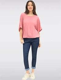 Elegant Lightweight Pleated Dolman Sleeve Top with Elastic Hem by Froccella