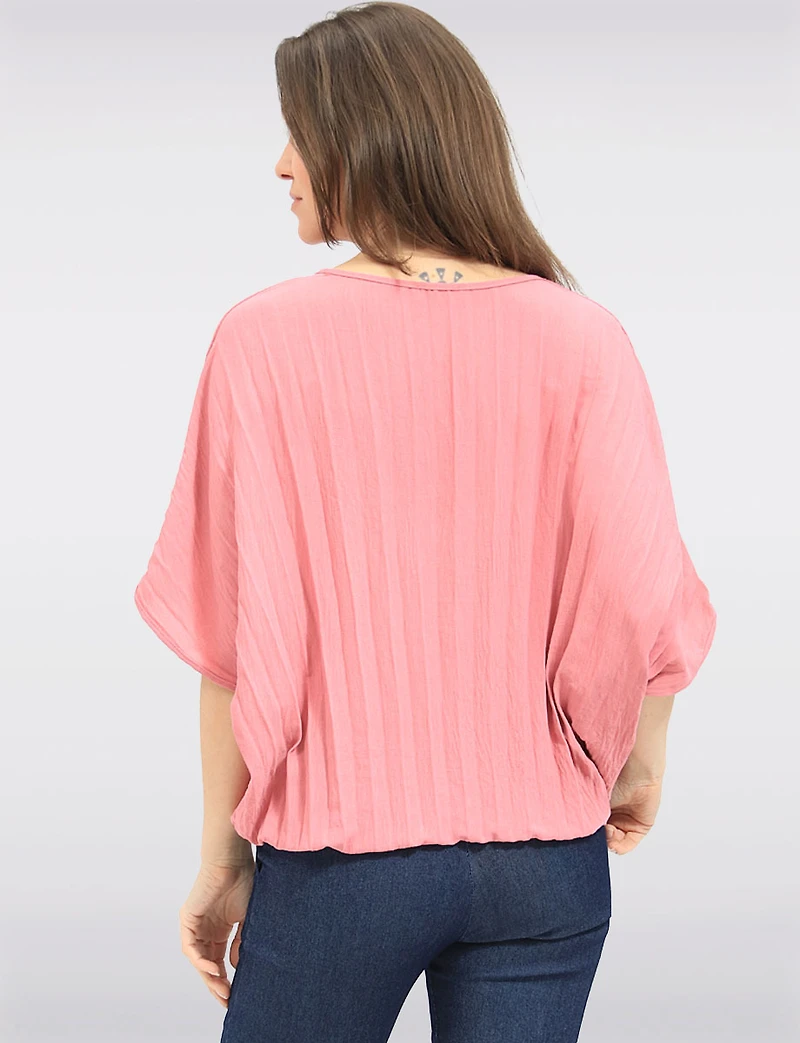 Elegant Lightweight Pleated Dolman Sleeve Top with Elastic Hem by Froccella