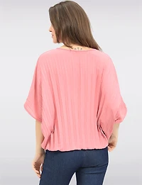 Elegant Lightweight Pleated Dolman Sleeve Top with Elastic Hem by Froccella
