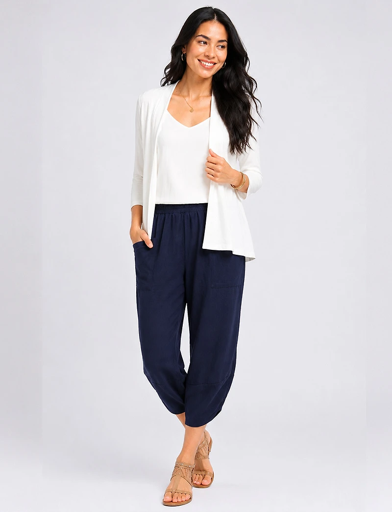 Elastic Waist Asymmetrical Hem Balloon Pant with Patch Pockets by Froccella