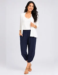 Elastic Waist Asymmetrical Hem Balloon Pant with Patch Pockets by Froccella
