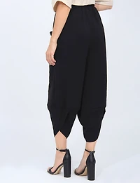 Elastic Waist Asymmetrical Hem Balloon Pant with Patch Pockets by Froccella