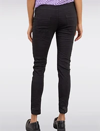 Crinkled Solid Stretch Slim Fit Drawstring Waist Pants by Froccella