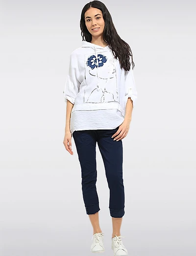 Crinkled Solid Stretch Slim Fit Drawstring Waist Pants by Froccella