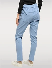 Crinkled Solid Stretch Slim Fit Drawstring Waist Pants by Froccella