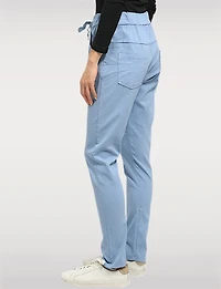 Crinkled Solid Stretch Slim Fit Drawstring Waist Pants by Froccella
