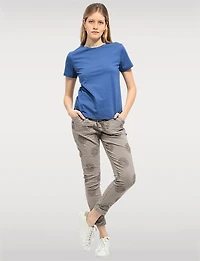 Slim Fit Chic Crinkled Pull-On Pants with Embroidered Front Detail by Froccella