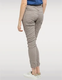 Slim Fit Chic Crinkled Pull-On Pants with Embroidered Front Detail by Froccella