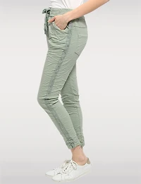 Slim-Fit Crinkled Stretch Pants with Stud Detail & Drawstring Waist by Froccella