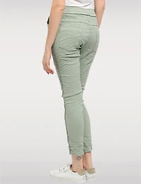 Slim-Fit Crinkled Stretch Pants with Stud Detail & Drawstring Waist by Froccella