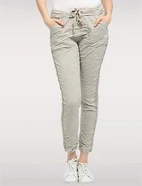 Slim-Fit Crinkled Stretch Pants with Stud Detail & Drawstring Waist by Froccella
