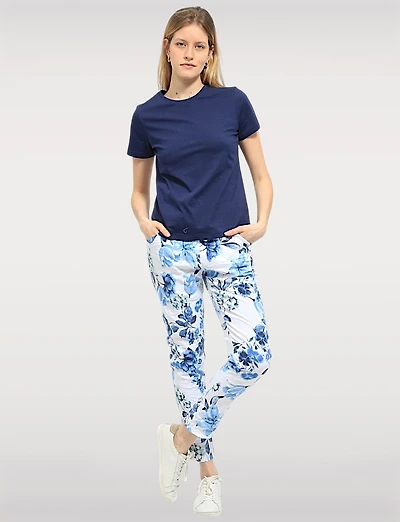 Crinkled Floral Print Stretch Slim Fit Drawstring Waist Pants by Froccella