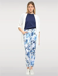 Crinkled Floral Print Stretch Slim Fit Drawstring Waist Pants by Froccella