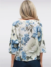 Chic Floral Print Fine-Knit Sweater with Boatneck 3/4 Dolman Sleeve by Froccella