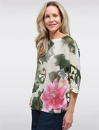 Chic 3/4 Dolman Sleeve Boatneck Knit Sweater with Abstract Print by Froccella