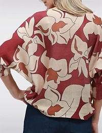 Chic Floral Print 3/4 Dolman Sleeve & Boatneck Fine-Knit Sweater by Froccella