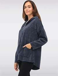 Versatile Zip-Front Soft Chenille Hoodie with Patch Pockets by Froccella