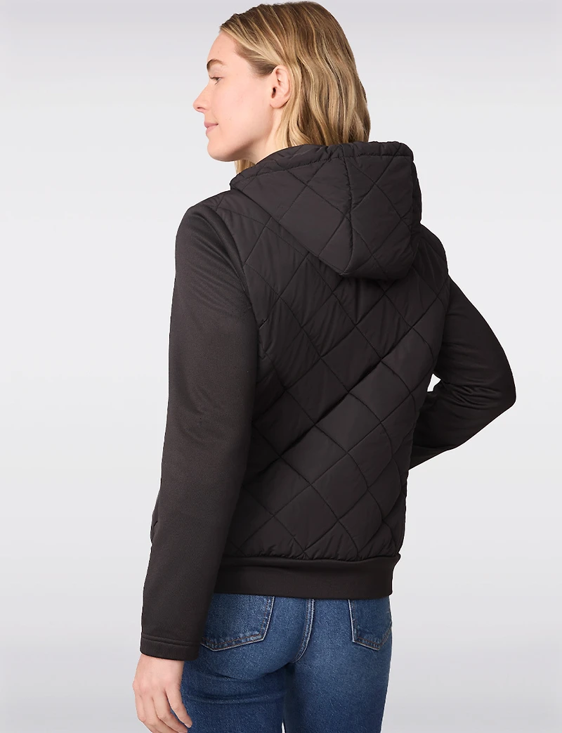 Hybrid Quilted Jacket with Hood - High Collar Slim Short Fit by Free Country