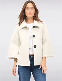 Chic Cropped Scuba Stretch Swing Coat with 3/4 Bell Sleeves by Froccella