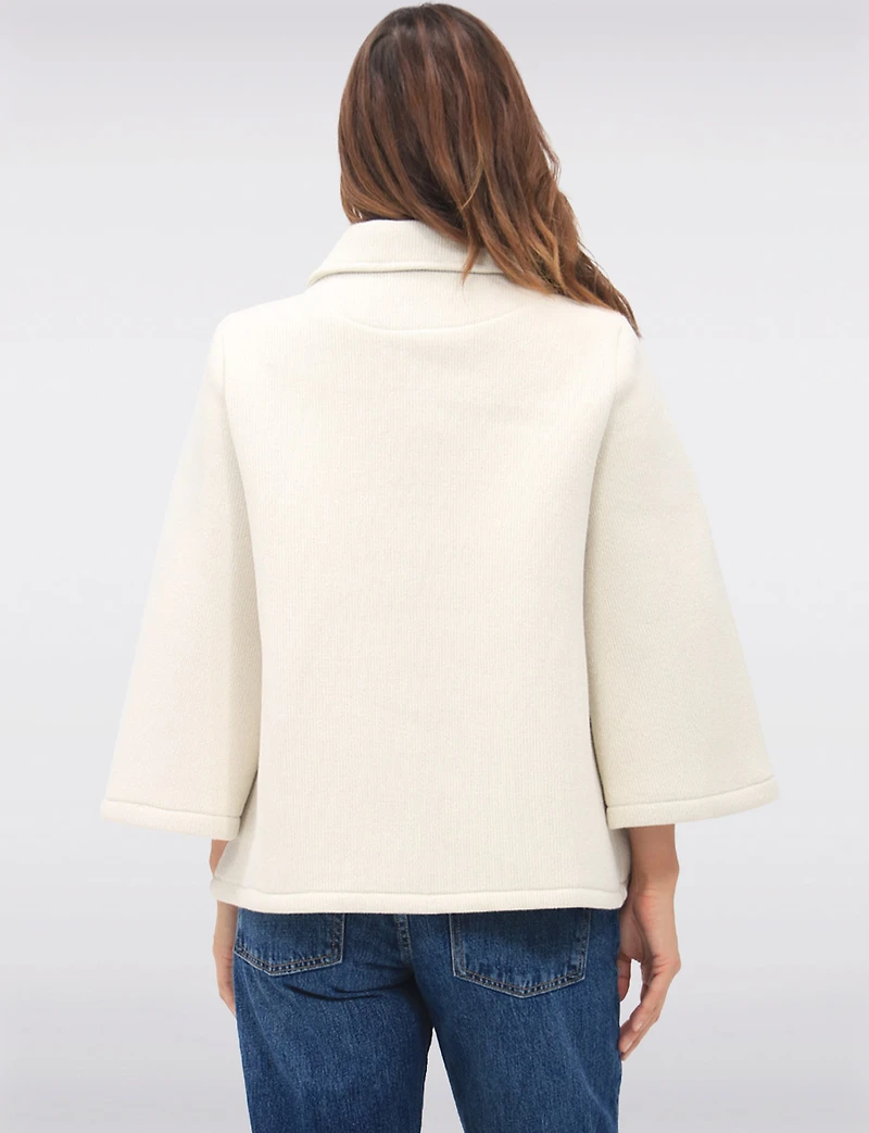 Chic Cropped Scuba Stretch Swing Coat with 3/4 Bell Sleeves by Froccella