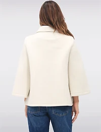 Chic Cropped Scuba Stretch Swing Coat with 3/4 Bell Sleeves by Froccella