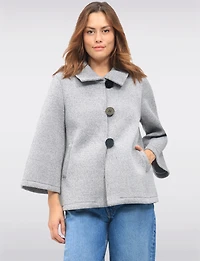 Chic Cropped Scuba Stretch Swing Coat with 3/4 Bell Sleeves by Froccella