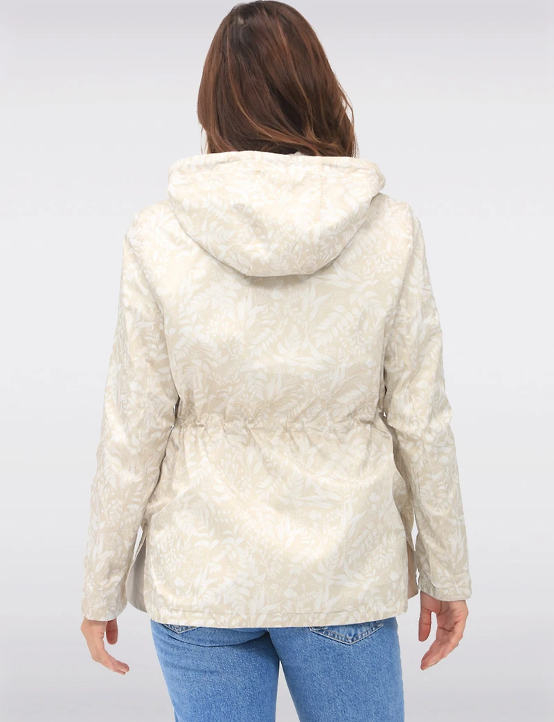 Reversible Cinch-Waist Hooded Anorak with Solid-Floral Pattern by Froccella