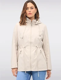 Reversible Cinch-Waist Hooded Anorak with Solid-Floral Pattern by Froccella