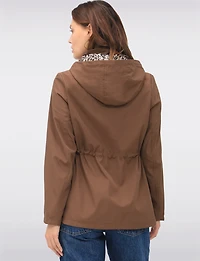 Reversible Cinch-Waist Hooded Anorak with Solid - Leopard Print by Froccella