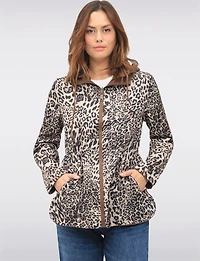 Reversible Cinch-Waist Hooded Anorak with Solid - Leopard Print by Froccella