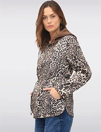 Reversible Cinch-Waist Hooded Anorak with Solid - Leopard Print by Froccella