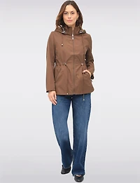 Reversible Cinch-Waist Hooded Anorak with Solid - Leopard Print by Froccella