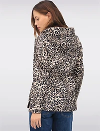 Reversible Cinch-Waist Hooded Anorak with Solid - Leopard Print by Froccella