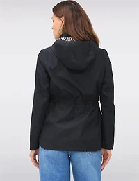 Reversible Cinch-Waist Hooded Anorak with Solid - Leopard Print by Froccella