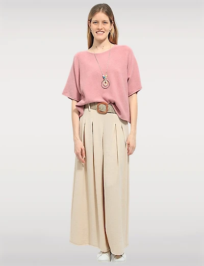 Lightweight Short Sleeve Pullover Knit Sweater | Loose Cropped Fit by Froccella