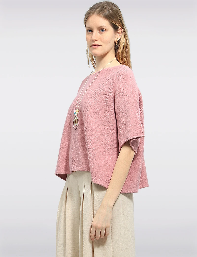 Lightweight Short Sleeve Pullover Knit Sweater | Loose Cropped Fit by Froccella