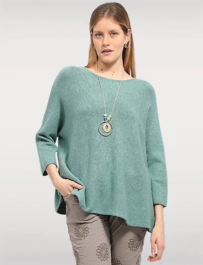 Lightweight Soft Knit Long Sleeve Pullover Sweater with Necklace by Froccella