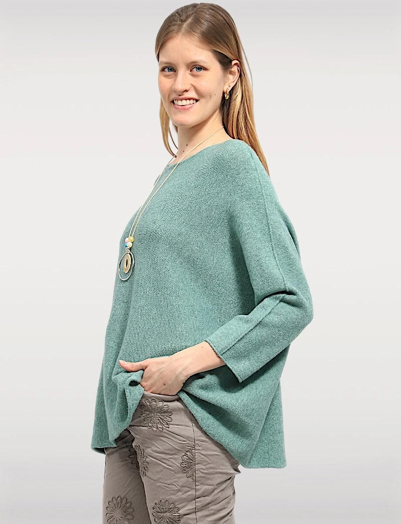 Lightweight Soft Knit Long Sleeve Pullover Sweater with Necklace by Froccella