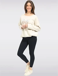 Long-Sleeve Butterfly Embroidered Top with Sequins & Drawstring Hem by Froccella