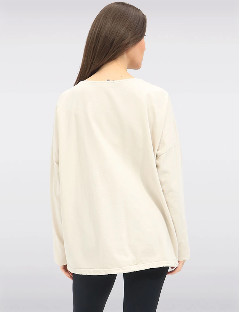 Long-Sleeve Butterfly Embroidered Top with Sequins & Drawstring Hem by Froccella