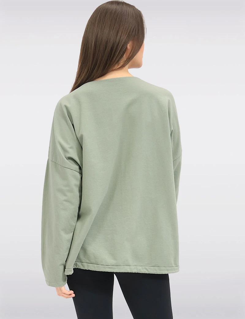 Long-Sleeve Butterfly Embroidered Top with Sequins & Drawstring Hem by Froccella