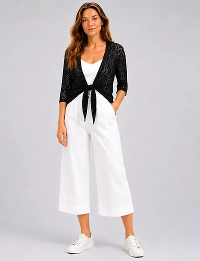 Lightweight Open-Front Crochet Design 3/4 Sleeves Shrug Cardigan by Froccella